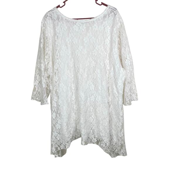 Womens Top Sz 3XL Asymmetric Fairy Lace Cottage Whimsigoth Coquette Semi Sheer - Picture 3 of 9